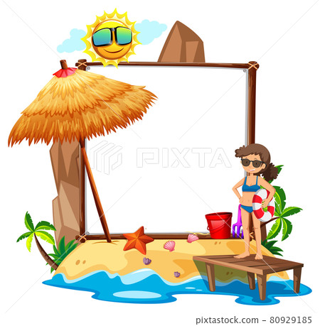 Summer beach theme with blank banner isolated on white background Summer beach theme with blank banner isolated on white background 80929185
