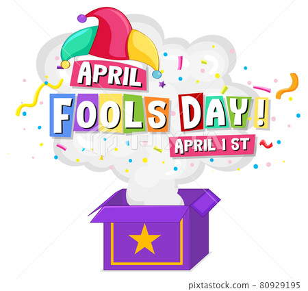 April Fool's Day font logo with Jester hat from surprise box April Fool's Day font logo with Jester hat from surprise box 80929195