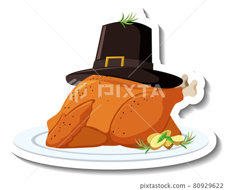 Roasted chicken on a plate with hat 80929622