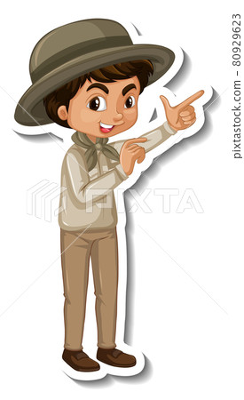 Boy in safari outfit cartoon character sticker 80929623