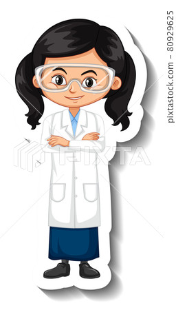 Cartoon character sticker with a girl in science gown 80929625