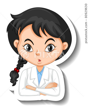 Portrait of a girl in science gown cartoon character sticker Portrait of a girl in science gown cartoon character sticker 80929630