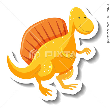 Cute yellow dinosaur cartoon character sticker 80929631