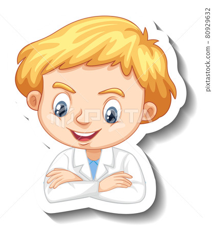 Portrait of a boy in science gown cartoon character sticker Portrait of a boy in science gown cartoon character sticker 80929632