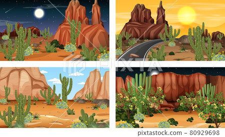 Different desert forest landscape scenes with various desert plants 80929698