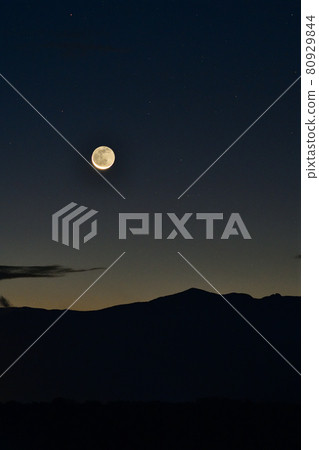 Hakushu-cho, Hokuto-shi, on the Okuchichibu mountain range, 28-year-old moon with a thin earthlight (from Berga Street) Hakushu-cho, Hokuto-shi, on the Okuchichibu mountain range, 28-year-old moon with a thin earthlight (from Berga Street) 80929844