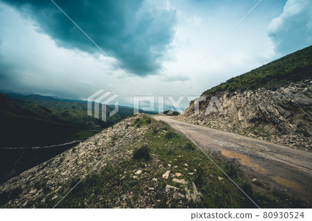 High altitude mountain landscape under blue sky 80930524