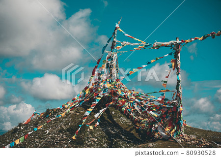 Tibetan prayer flags on grassland Tibetan prayer flags on grassland 80930528