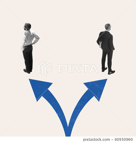 Business concept. Young manager, finance analyst or clerk in office suit isolated on white background. Collage, illustration Business concept. Young manager, finance analyst or clerk in office suit isolated on white background. Collage, illustration 80930960