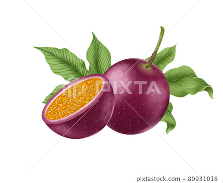 Passion fruit with green leaves, health care and medical concept, digital illustration Passion fruit with green leaves, health care and medical concept, digital illustration 80931018