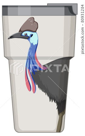 A white thermos flask with bird animal pattern 80931284