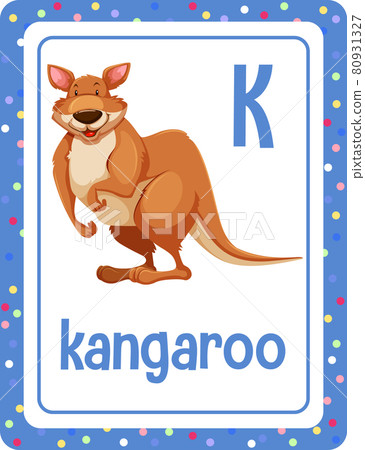 Alphabet flashcard with letter K for Kangaroo 80931327