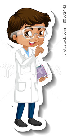 Cartoon character sticker with a boy in science gown Cartoon character sticker with a boy in science gown 80932443