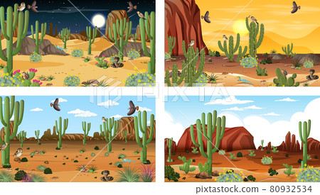 Different scenes with desert forest landscape with animals and plants 80932534