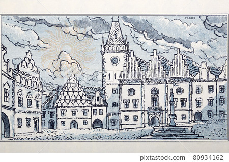 Tabor town square from old Czechoslovak money Tabor town square from old Czechoslovak money 80934162