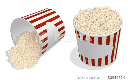 Isometric Pack of Popcorn, Bucket of Air Dessert. Leisure at the cinema. Realistic 3D vector isolated on white background Isometric Pack of Popcorn, Bucket of Air Dessert. Leisure at the cinema. Realistic 3D vector isolated on white background 80934324