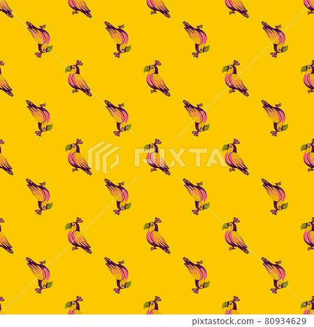 Pink colored parrot silhouettes seamless doodle pattern. Bright yellow background. Animal bird print. Pink colored parrot silhouettes seamless doodle pattern. Bright yellow background. Animal bird print. 80934629