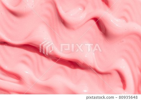 Peach cream, moisturizer, shampoo spread, sunscreen cosmetic smear. Creamy pink skincare lotion mousse product closeup. Moisturizing beauty creme, balm swatch, pink paint, yogurt texture 80935648