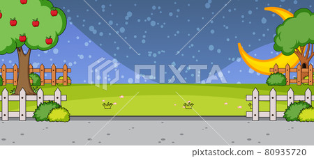 Empty park nature scene at night in simple style Empty park nature scene at night in simple style 80935720