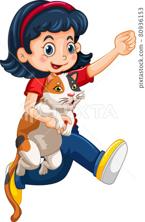 A girl holding cute cat cartoon character isolated on white background A girl holding cute cat cartoon character isolated on white background 80936153
