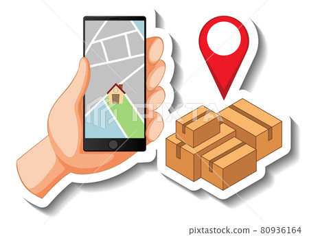 A sticker template with a smartphone and pin location A sticker template with a smartphone and pin location 80936164