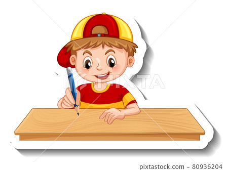 Sticker template with a boy cartoon character isolated 80936204