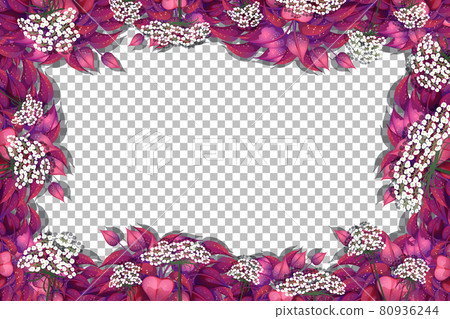 Pink leaves frame template on transparent background 80936244