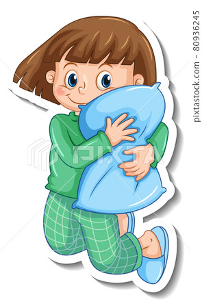 Sticker template with a girl wearing pajamas isolated 80936245