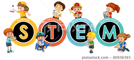 STEM education logo with many children cartoon character STEM education logo with many children cartoon character 80936365