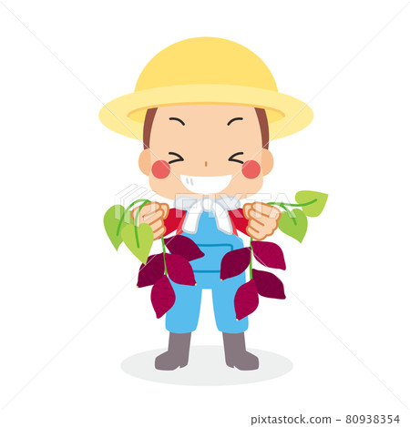 Illustration of a cute little boy who is very satisfied with harvesting a lot of sweet potatoes by digging potatoes White background Autumn taste Illustration of a cute little boy who is very satisfied with harvesting a lot of sweet potatoes by digging potatoes White background Autumn taste 80938354