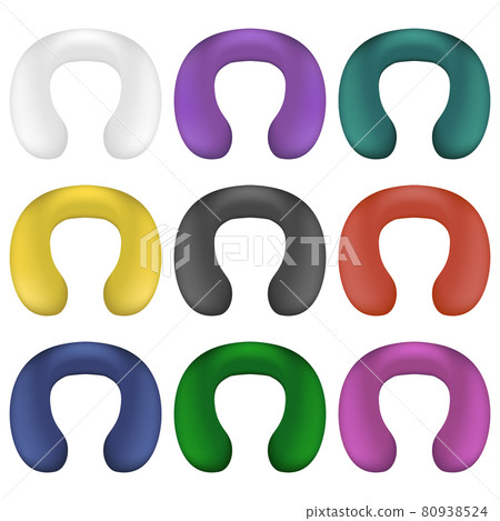 Set of Colorful Travel Pillow Isolated on White Background 80938524