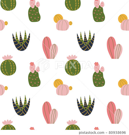 Cactus seamless pattern in cute cartoon style.... - Stock Illustration ...