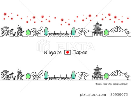 A simple line drawing set of the cityscape of sightseeing spots in Niigata prefecture and the new coronavirus A simple line drawing set of the cityscape of sightseeing spots in Niigata prefecture and the new coronavirus 80939073