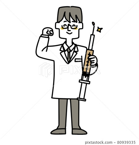Smiley male doctor holding a syringe Smiley male doctor holding a syringe 80939335