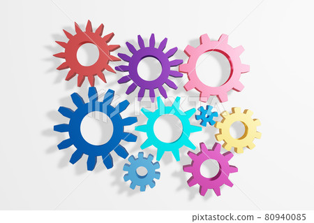 Colorful Cogwheels industrial parts and equipment. 3D illustration. 80940085