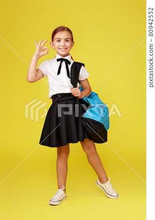 adorable schoolgirl with backpack. Back to school adorable schoolgirl with backpack. Back to school 80942552