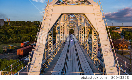 bridge museum . Span of the the historic railway bridge across the Amur river. Project by Lavr Proskouriakov. Museum of the Amur bridge history. Khabarovsk, far East, Russia. 80943238