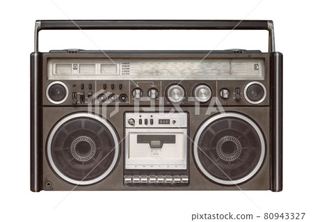 Old radio AM FM front face cassette tape player isolated on white background with clipping path. Old radio AM FM front face cassette tape player isolated on white background with clipping path. 80943327