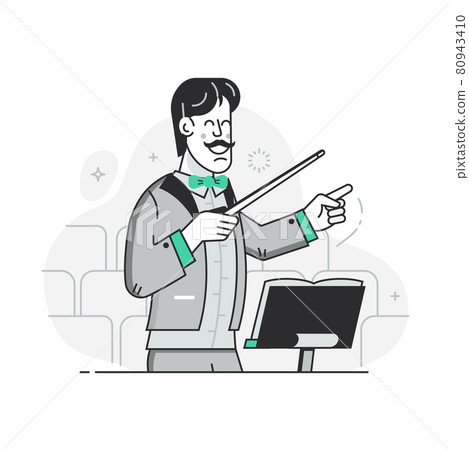 Happy Orchestra Conductor in Line Art Design Happy Orchestra Conductor in Line Art Design 80943410