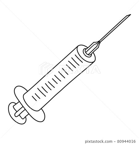 Vector syringe Icon. Syringe, black and white line drawing, one line 80944016