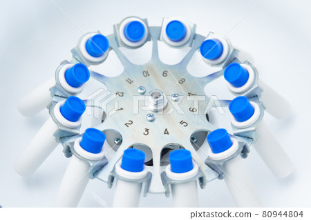 Platelet-Rich plasma preparation. Tubes with blood in Centrifuge. Platelet-Rich plasma preparation. Tubes with blood in Centrifuge. 80944804