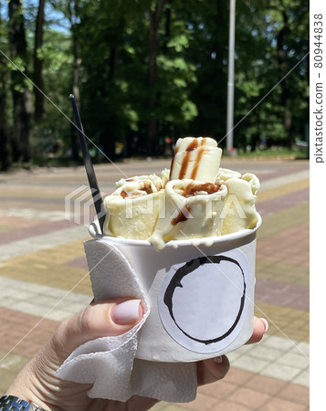 Thai Ice Cream. Cup of Rolled Ice Cream Thai Ice Cream. Cup of Rolled Ice Cream 80944838