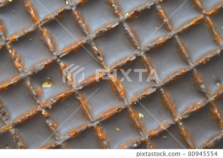 Chocolate round waffle cookies on a white background Chocolate round waffle cookies on a white background 80945554