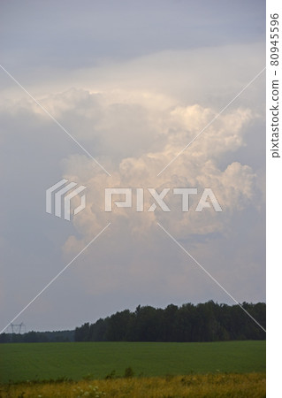 Thunderstorm landscape and cumulus clouds in the field Thunderstorm landscape and cumulus clouds in the field 80945596