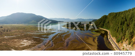 Aerial Panoramic View of Harrison River in Fraser Valley Aerial Panoramic View of Harrison River in Fraser Valley 80945779