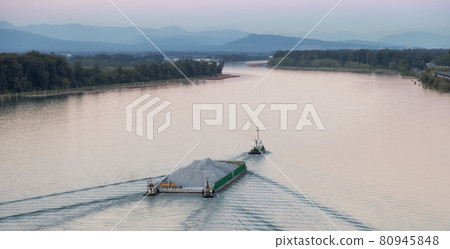 Aerial View of Tugboat in Fraser River 80945848