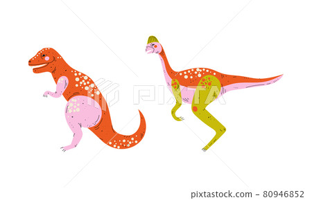 Dinosaur as Prehistoric Creature and Jurassic Predator Vector Set 80946852