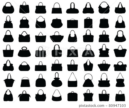 Black silhouettes of different women's handbags on a white background	 80947103