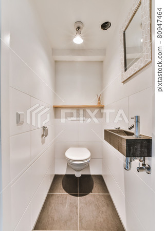 Interior of small clean washroom in miniature style Interior of small clean washroom in miniature style 80947464