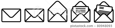 Simple envelope sign, closed, opened and with document version. Can be used as mail / email icon. 80948093
